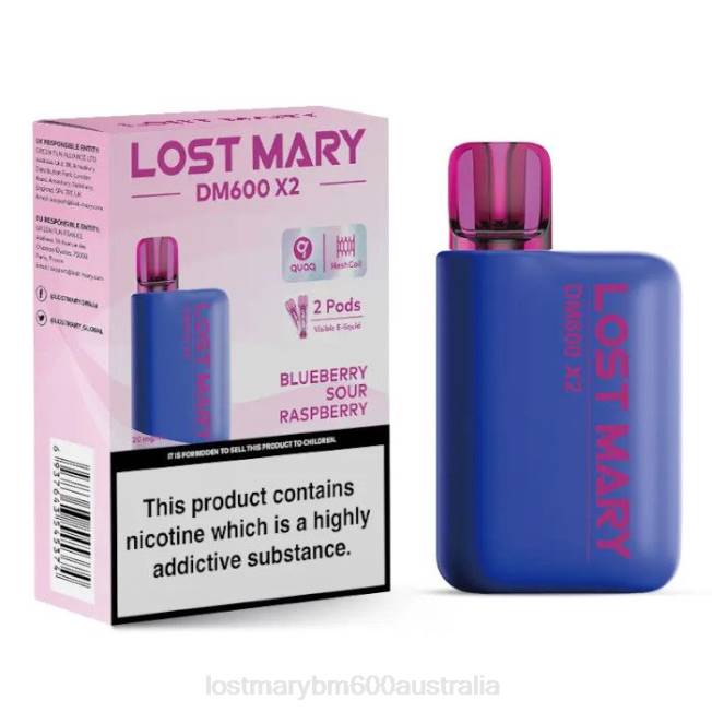 Lost Mary Bm600 Australia L64B202 LOST MARY DM600 X2 Disposable Vape Blueberry Sour Raspberry
